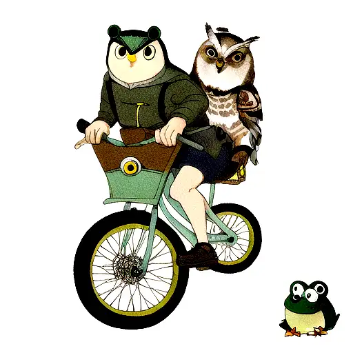 Owl And Frog On A Wheel