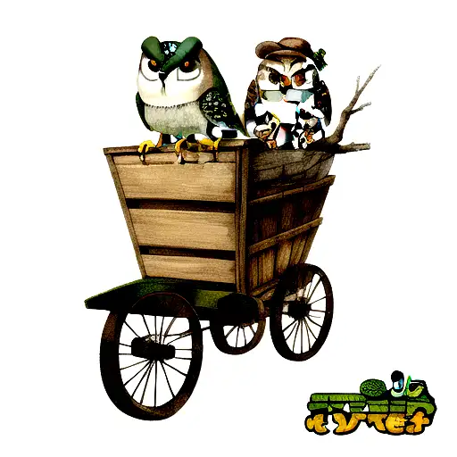 Owl And Frog On A Wagon Wheel
