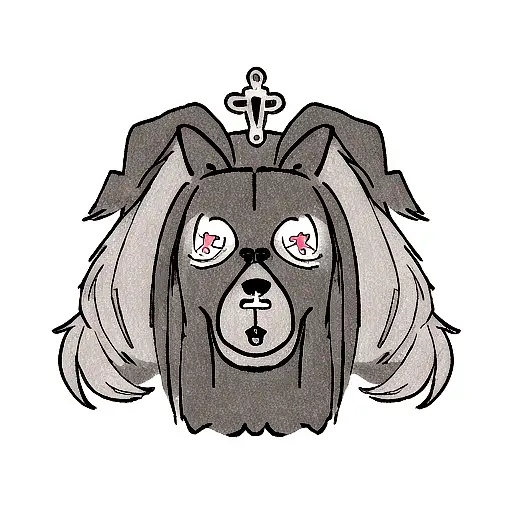 A Black And Grey Portrait Of A Dog Groomer Surrounded By Pagan Symbols And Tarot Cards