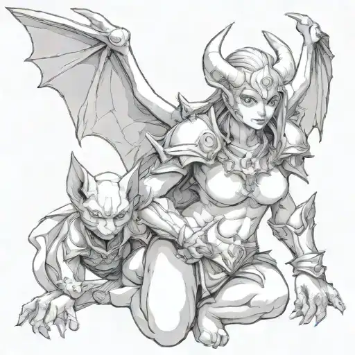 Female Gargoyle Warrior With Her Baby