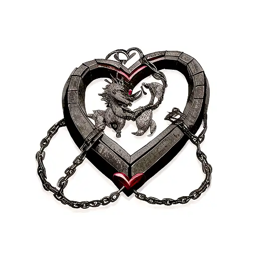 Heart Surrounded By A Chain And Dragon