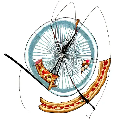A Fishing Rod With A Line Tangled In A Slice Of Pizza