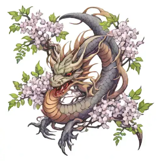 Dragon And Wisteria Flowers