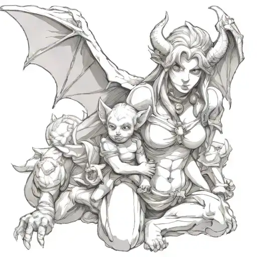 Female Gargoyle Warrior With Her Baby