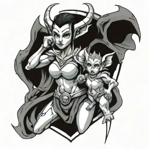 Female Gargoyle Warrior With Her Baby
