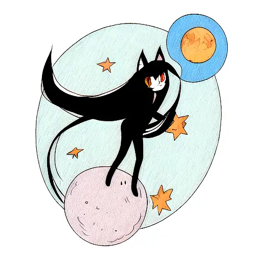 Long Hair Black Cat On Moon Felix
