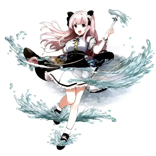 Girl Surrounded By Flowing Water In A Twirl And Back And White