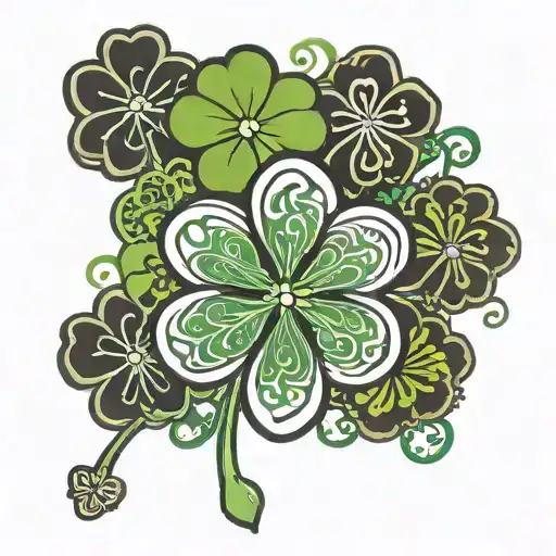 Black And Green Clover 5 Leaf Clover Tattoo Inspired