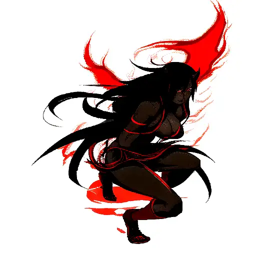 Demon With Black Hair And Red Skin