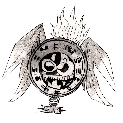 A Black-grey Tattoo Featuring Iconic Symbols From One Piece And Bleach And Soul Eater And Fairy Tail