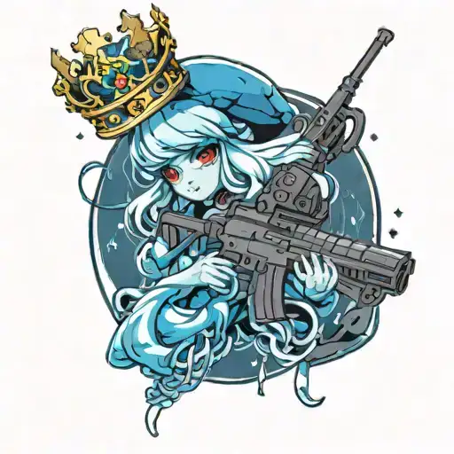 Blue Queen Jelly Fish Wearing A Crown And Holding An M4a1 Assault Rifle