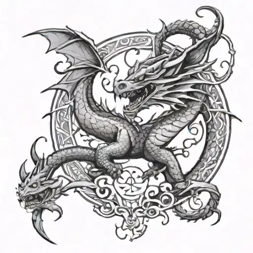 Dragon Chasing Another Dragon's Tail So That It Forms An Oval Frame