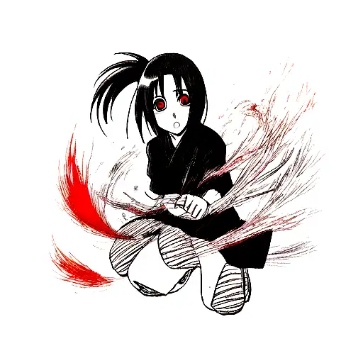 Itachi Con Los Ojos Rojos Y El Resto En Blanco Y Negro En Puntillismo