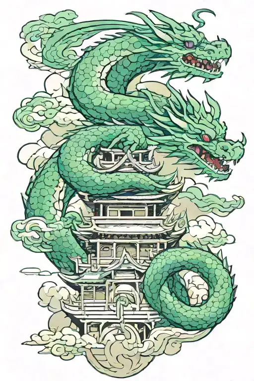 Tattoo A Green Andry Dragon On The Temple And The Boy Is The Owner Of The Dragon