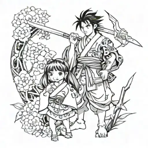 A Japanese Fighter And Daughter