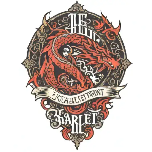 A Smallish Tattoo With The Words Scarlet Frenzy And A Ruby Dragon