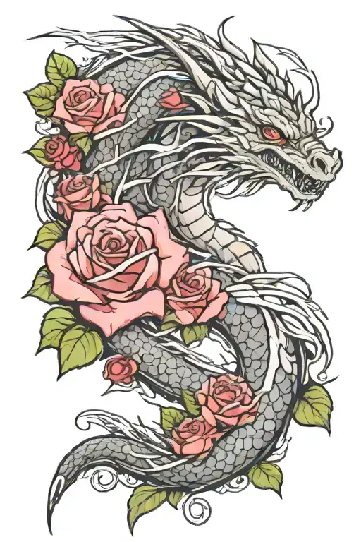 Dragon And Roses