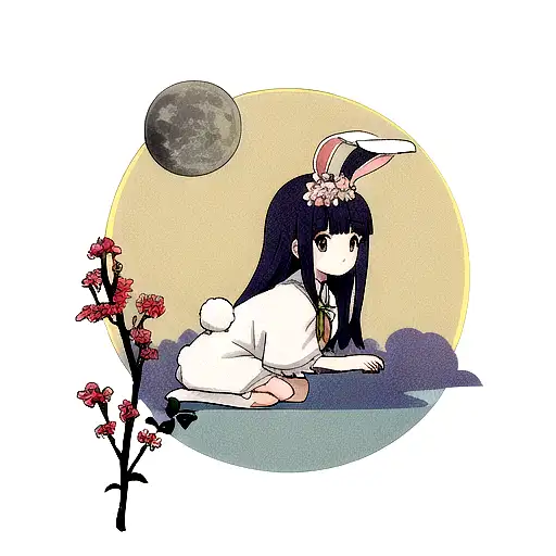 Moon With Rabbit And Small Flower