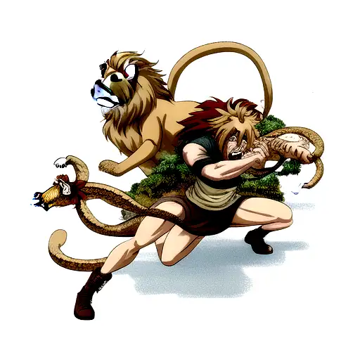 Lion An Snake Fighting