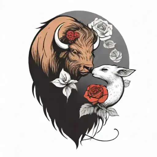 A Buffalo And A Otter Holding A Rose