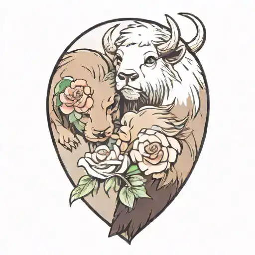 A Buffalo And A Otter Holding A Rose