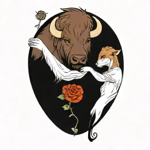 A Buffalo And A Otter Holding A Rose