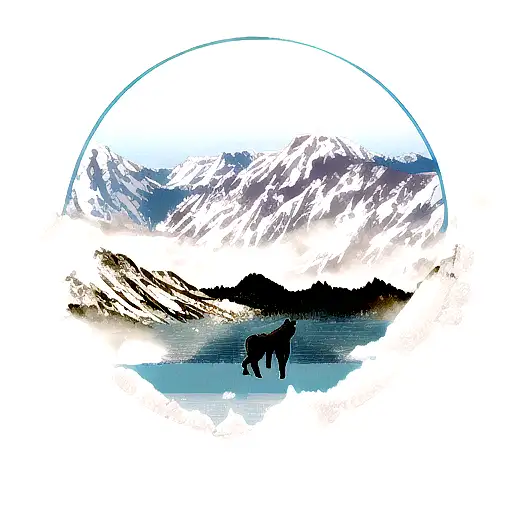Wolf With Mountains And Lake
