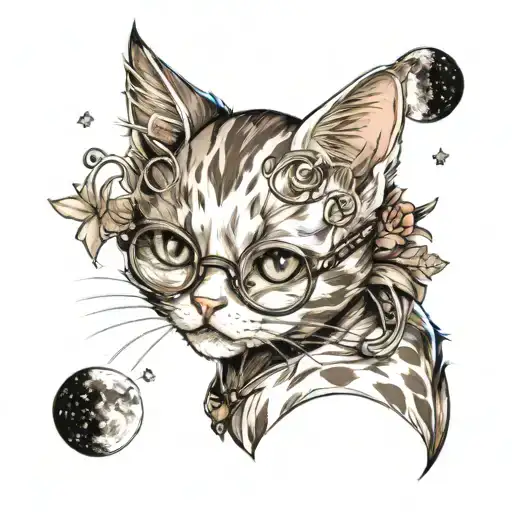 Cute Kitten With Glasses And An Earring In His Right Ear And A Moon