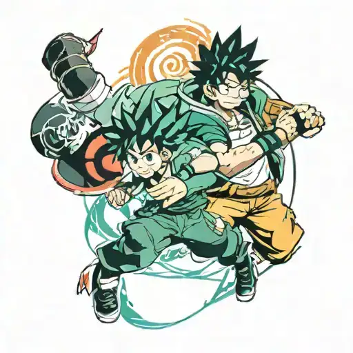 Make Tatoo That Half Is Anime Character Izuku Midoriya And The Other Half Is Naruto Uzumaki