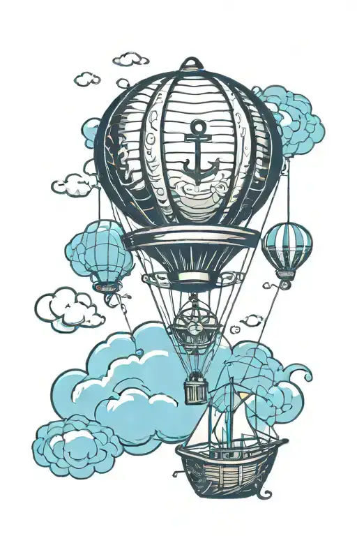 Air Balloon With An Anchor Hanging From The Basket