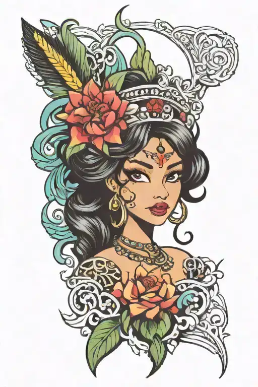 Colombian Amazonian Princess Minimalist Cartoon