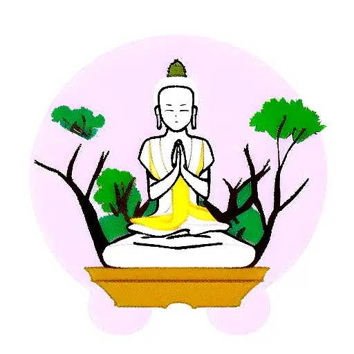 Buddha Meditating Under A Bodhi Tree