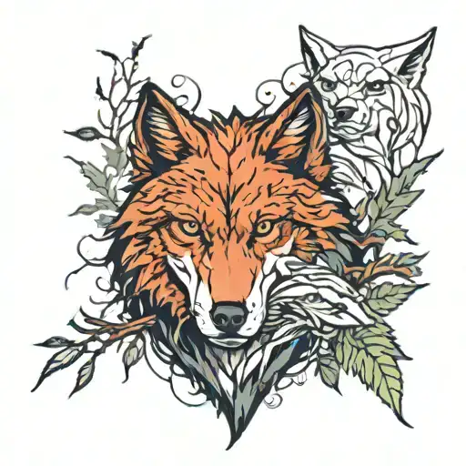 A Hawk And A Wolf In The Forest