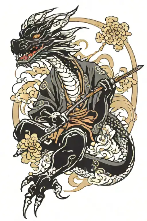 A Dragon Holding A Paintbrush And Palette In A Traditional Japanese Art Style