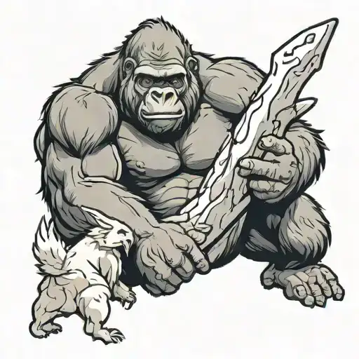 Big Gorilla Protecting And Holding A Rabbit