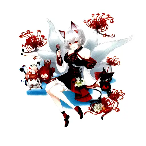 Oni And Spider Lily With Kitsune