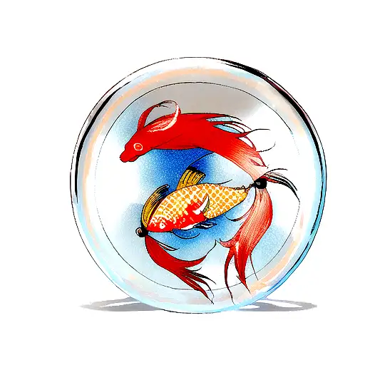Yi Yang Of Koi Fish Inside A Dream Catcher