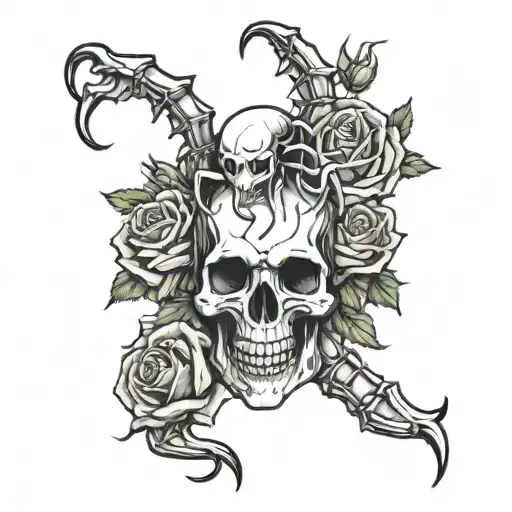 Scorpion On Top Of A Skull With Roses