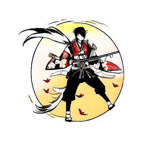 Japanese Samurai With Koi Fish