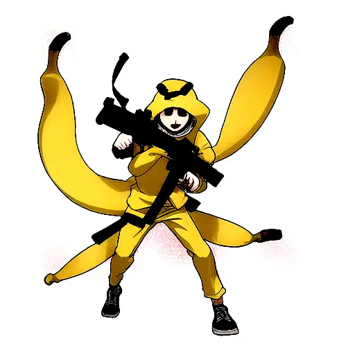 An Guy Dressed In A Banana Suit Holding A Gun
