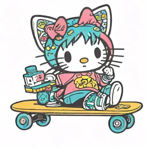 Hello Kitty Wearing Golf Wang Merch On A Skateboard
