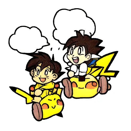 Kid Goku And Pikachu Together Riding Nimbus Cloud