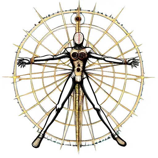 Vitruvian Man But Xray Alien With Symbols
