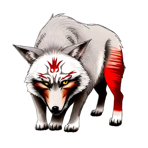 Wolf With Red Tribal Marks