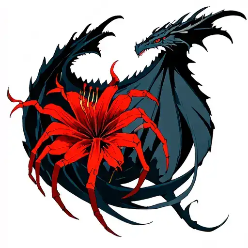 Skyrim Dragon And A Red Spider Lilly
