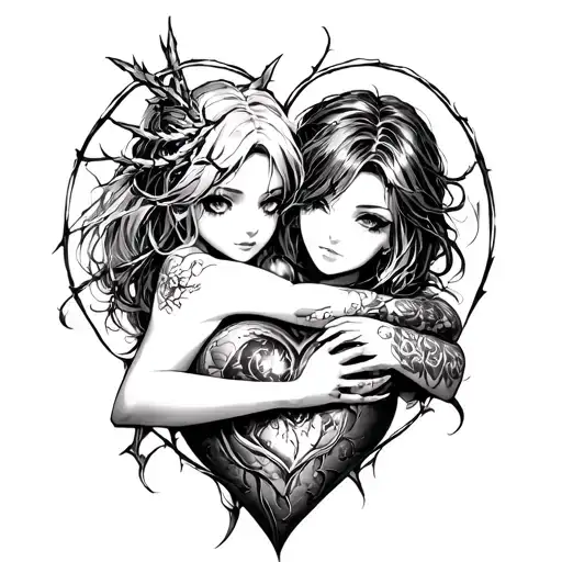 Thorny Heart Being Hugged By Beautiful Anime Woman With