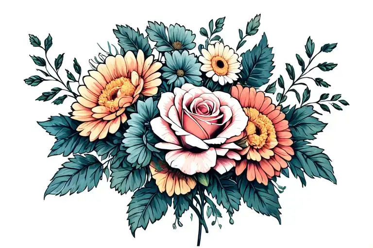 Rose Marigold Chrysanthemum Bouquet