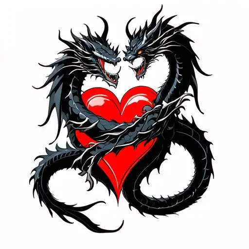 Black Dragon Wrapped Around A Heart