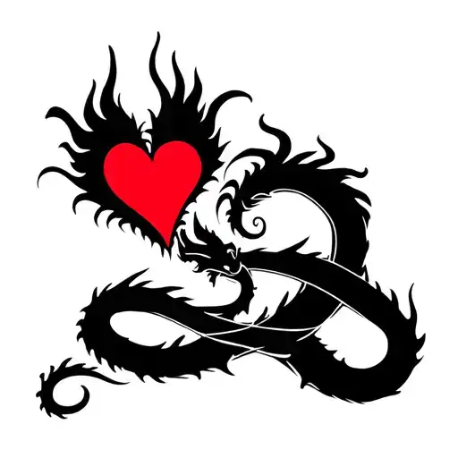 Black Dragon Wrapped Around A Heart