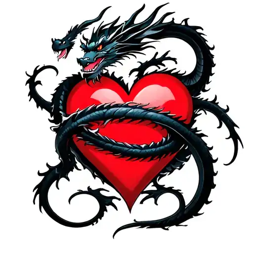 Black Dragon Wrapped Around A Heart
